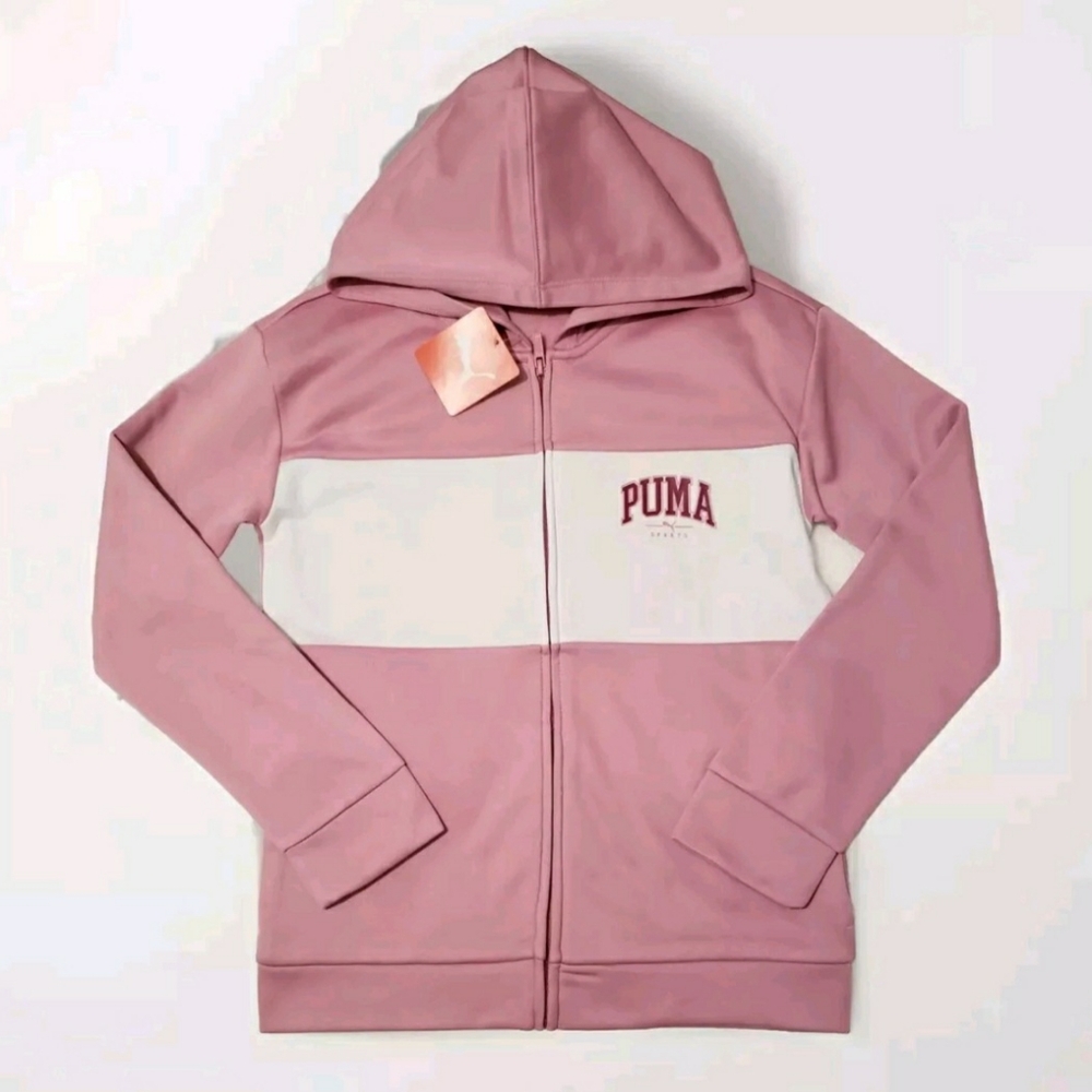 PUMA Girl's Full Zip Fleece Lined Hoodie With Pockets Pink Size XL - NWT